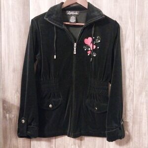 Lynn Garbo Womens Black Velvet Full Zip Jacket Size S, Gathered Waist, Mock Neck